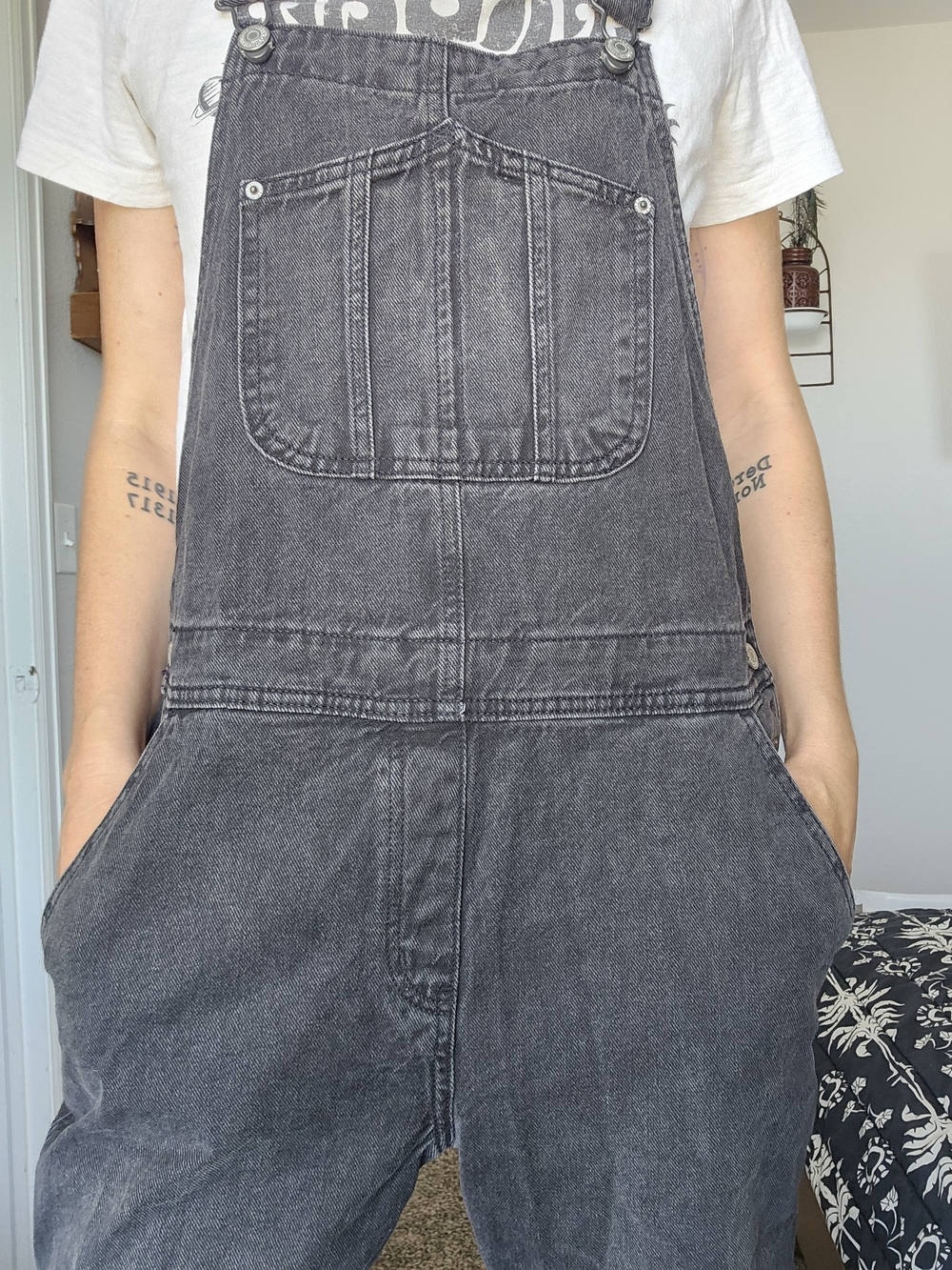 Old Navy Black Washed Denim Overalls - Picture 2 of 4